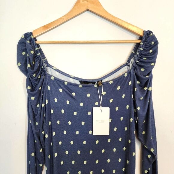 NWT Ted Baker Meegwin Ditsy Spot Jersey Midi Side Slit Stretch Dress  8-10 Or 3 - Picture 6 of 12